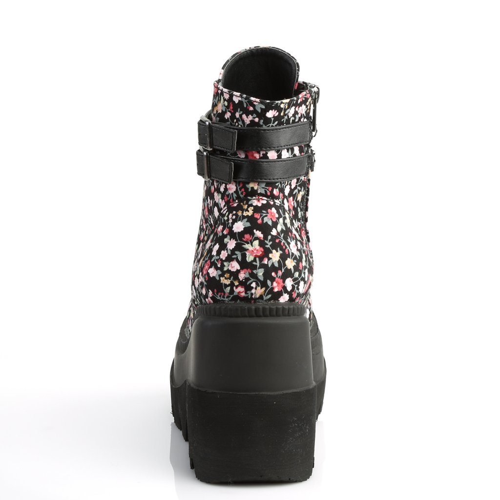 Bottines Demonia Shaker-52ST Wedge Platform Dentelle Up Floral Femme | XLR-6537892