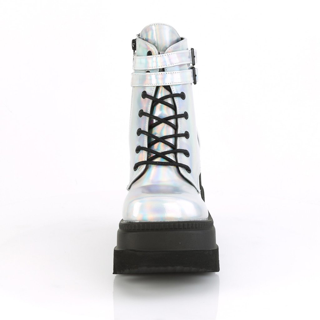 Bottines Demonia Shaker-52 Wedge Platform Dentelle Up Argent Femme | IBK-5879906