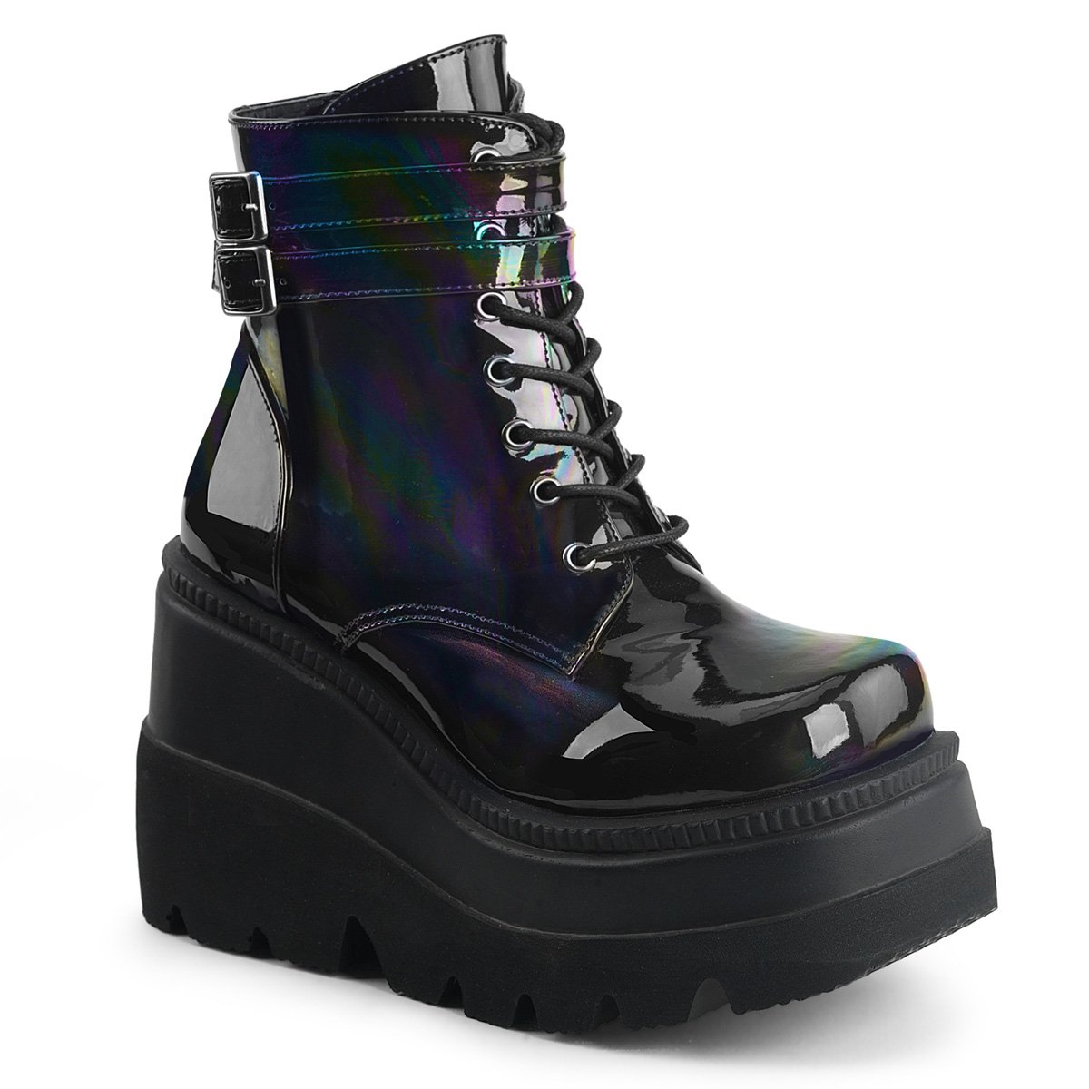 Bottines Demonia Shaker-52 Wedge Platform Dentelle Up Noir Femme | ROP-9770926