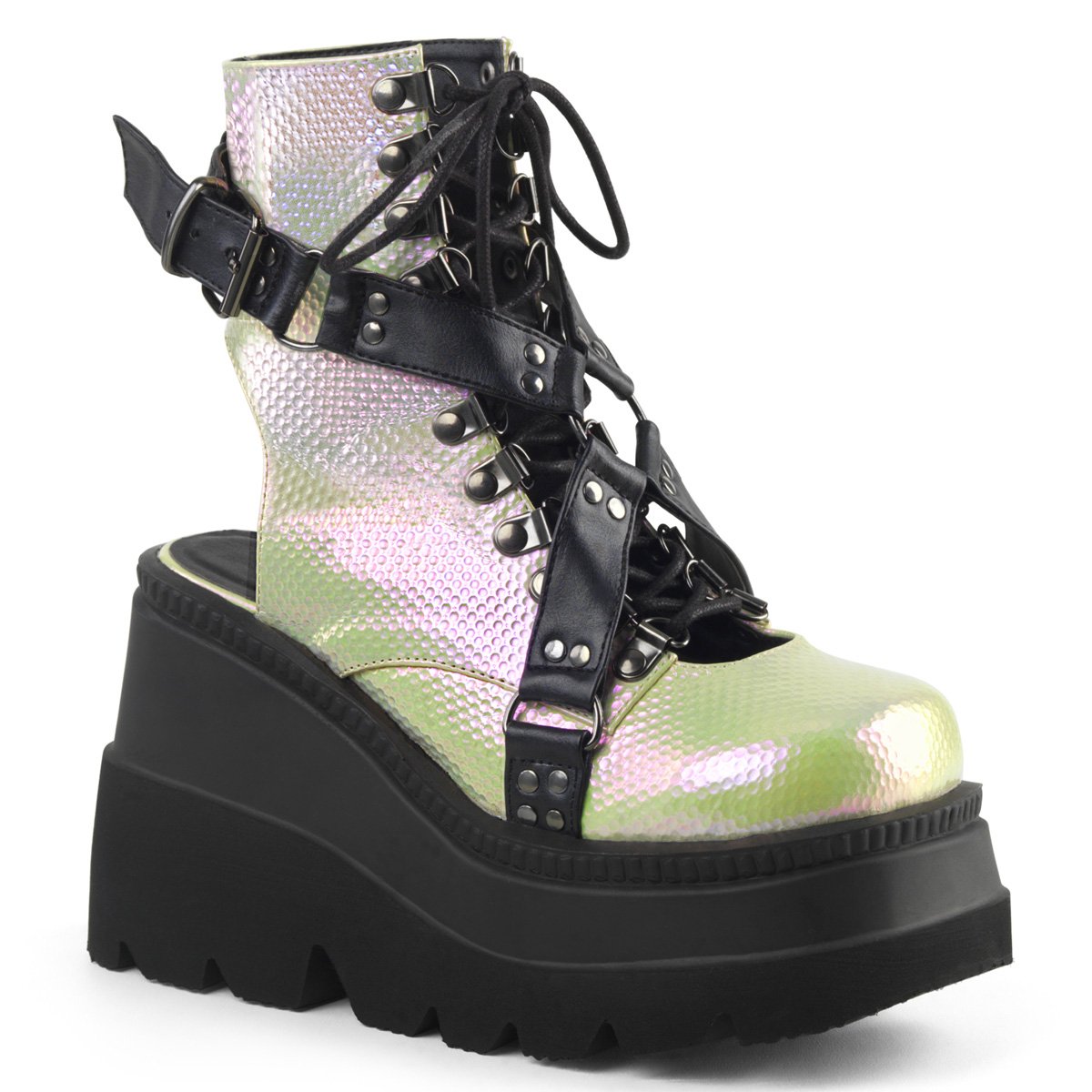 Bottines Demonia Shaker-56 Dentelle Up Wedge Platform Vert Femme | NCU-6466026