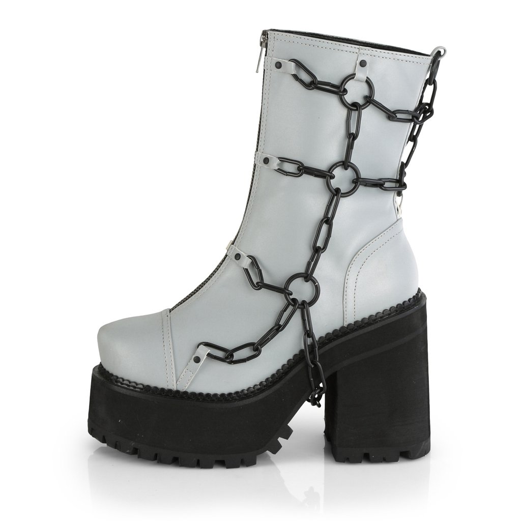 Bottines Demonia Assault-66 Platform Cuir Vegan Grise Femme | HEX-4963273