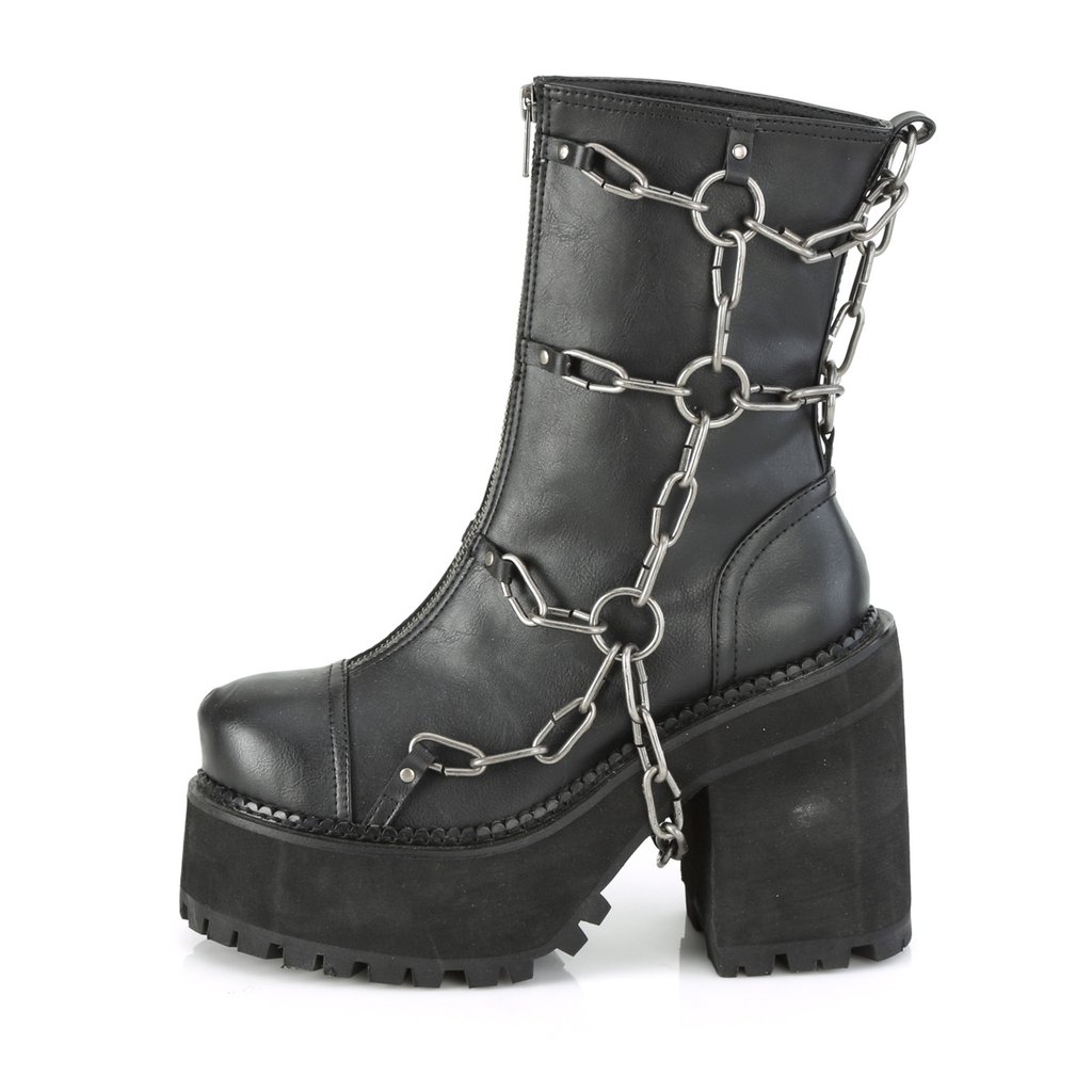 Bottines Demonia Assault-66 Platform Cuir Vegan Noir Femme | FRV-2530450