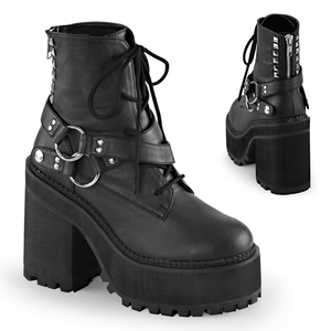 Bottines Demonia Assault-101 Platform Dentelle Up Cuir Vegan Noir Femme | JMM-8827775