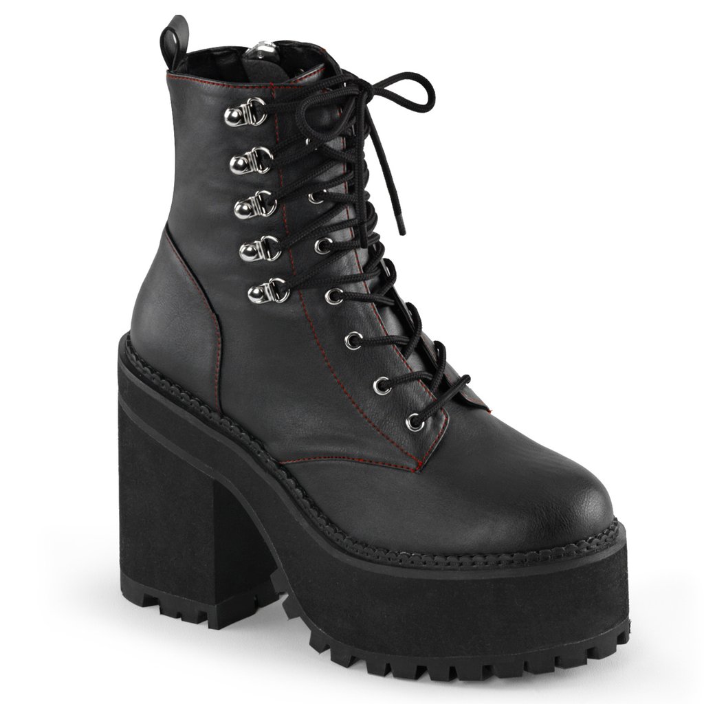 Bottines Demonia Assault-100 Platform Dentelle Up Cuir Vegan Noir Femme | FXP-7574675