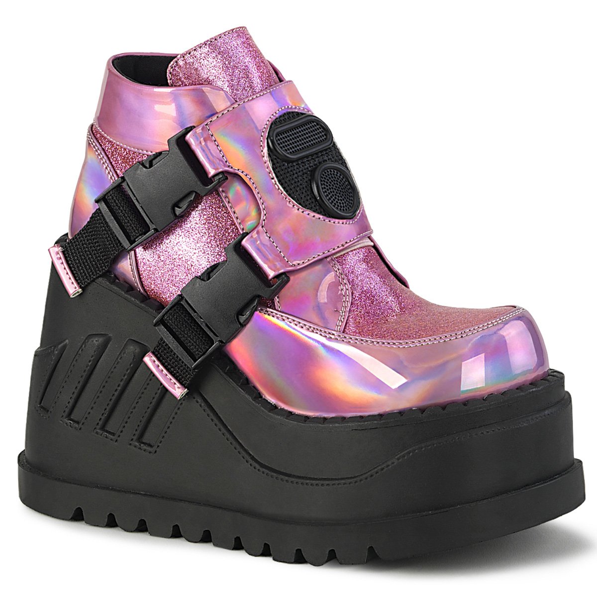 Bottines Demonia Stomp-15 Wedge Platform Glitter Rose Femme | XJF-0336624