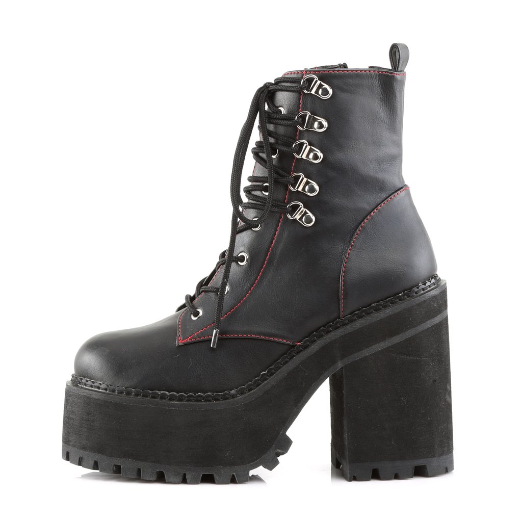 Bottines Demonia Assault-100 Platform Dentelle Up Cuir Vegan Noir Femme | FXP-7574675