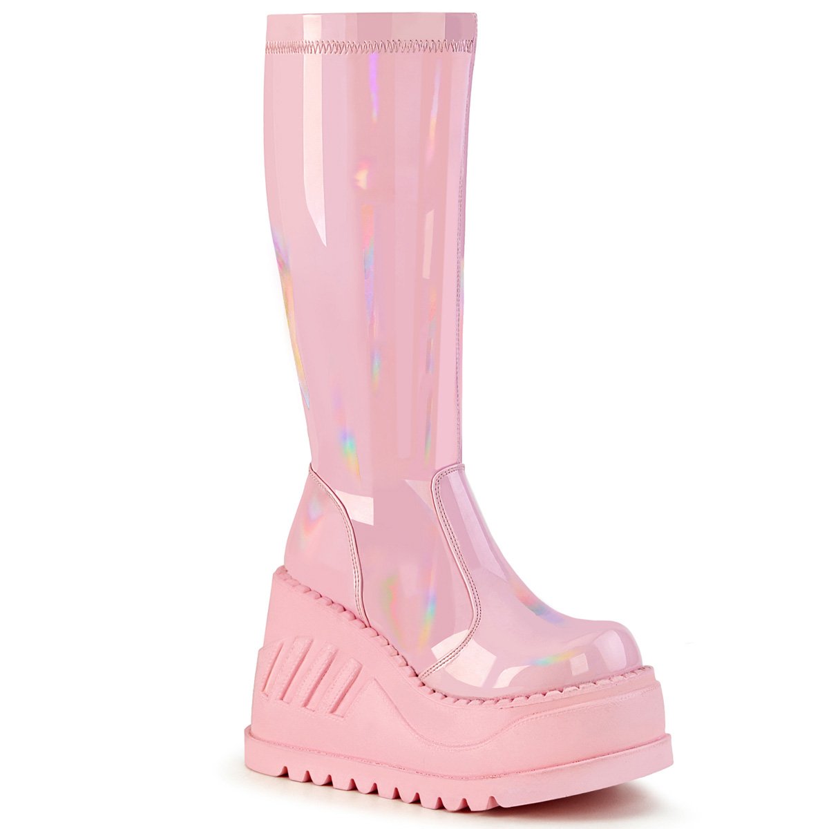 Bottines Demonia Stomp-200 Wedge Platform Vernis Rose Femme | BKO-3518998