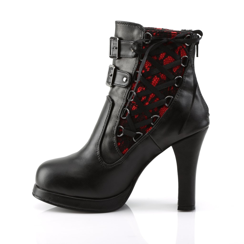 Bottines Demonia Crypto-51 Platform Cuir Vegan Noir / Rouge Femme | TBZ-3020795