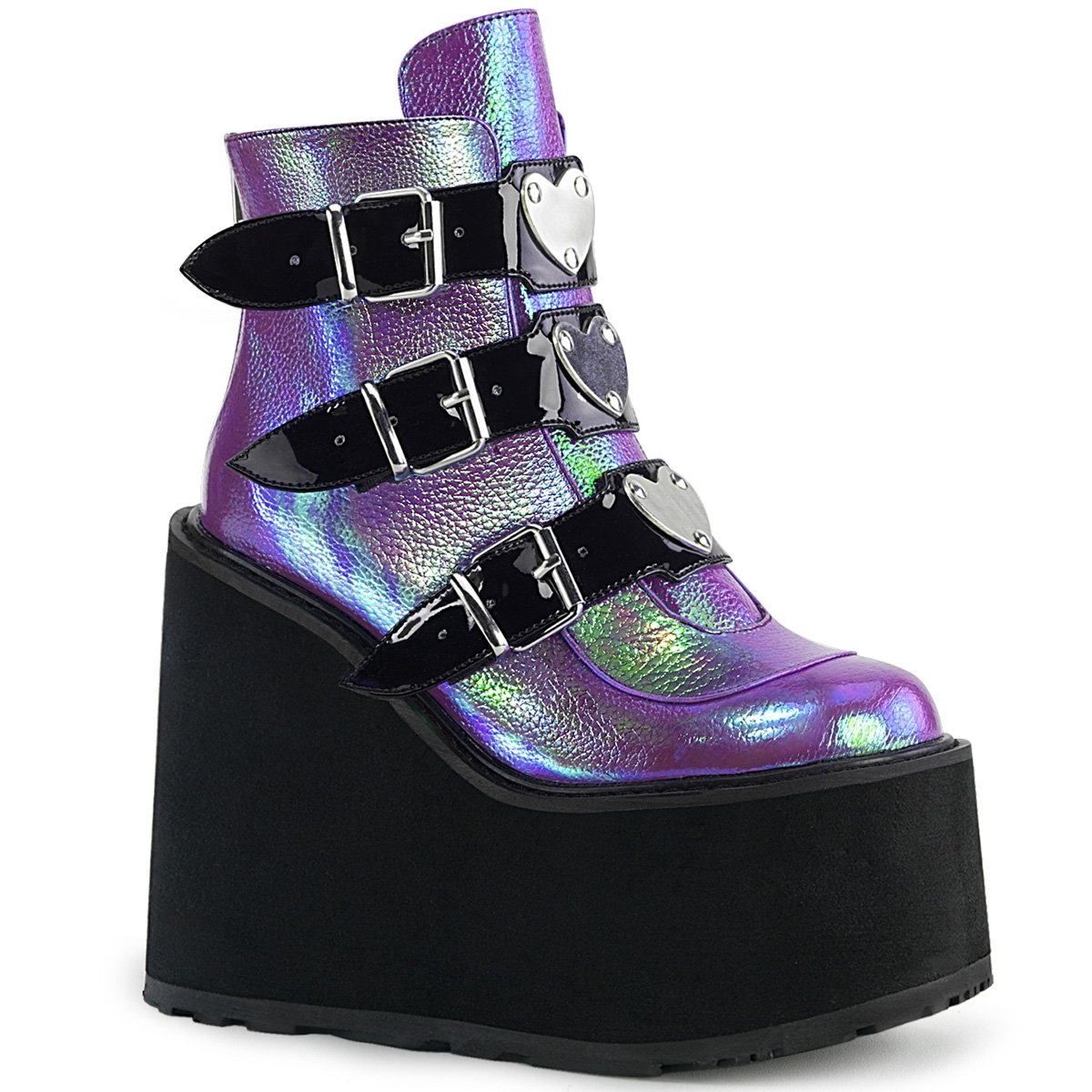 Bottines Demonia Swing-105 Wedge Platform Cuir Vegan Violette Femme | UNK-2813724