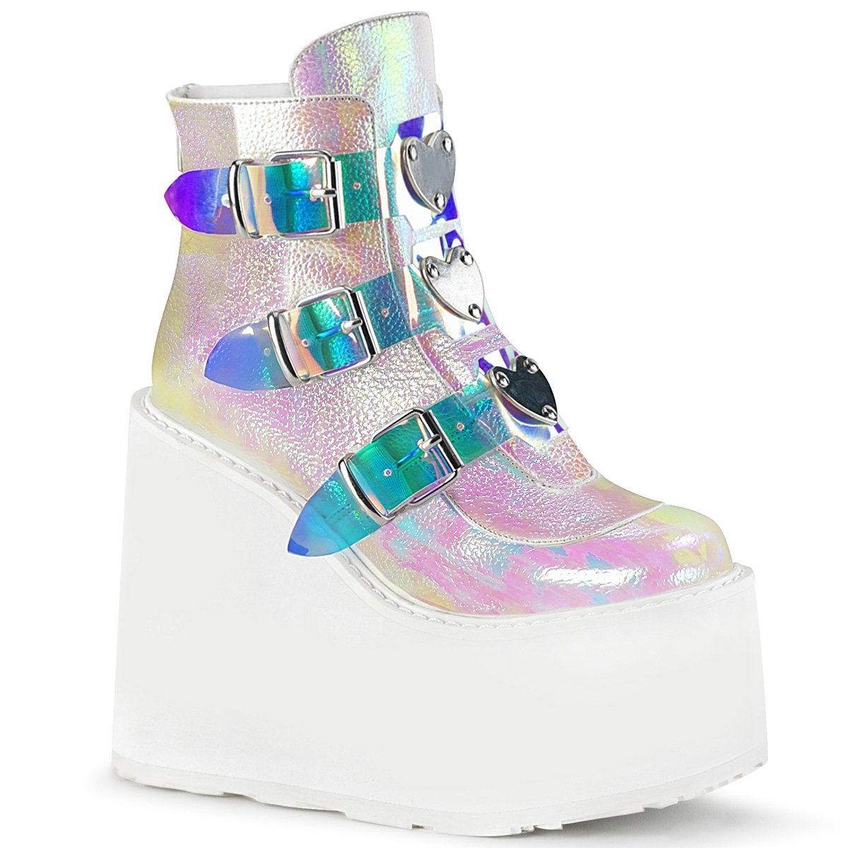 Bottines Demonia Swing-105 Wedge Platform Cuir Vegan Pearl Femme | HUU-1661319