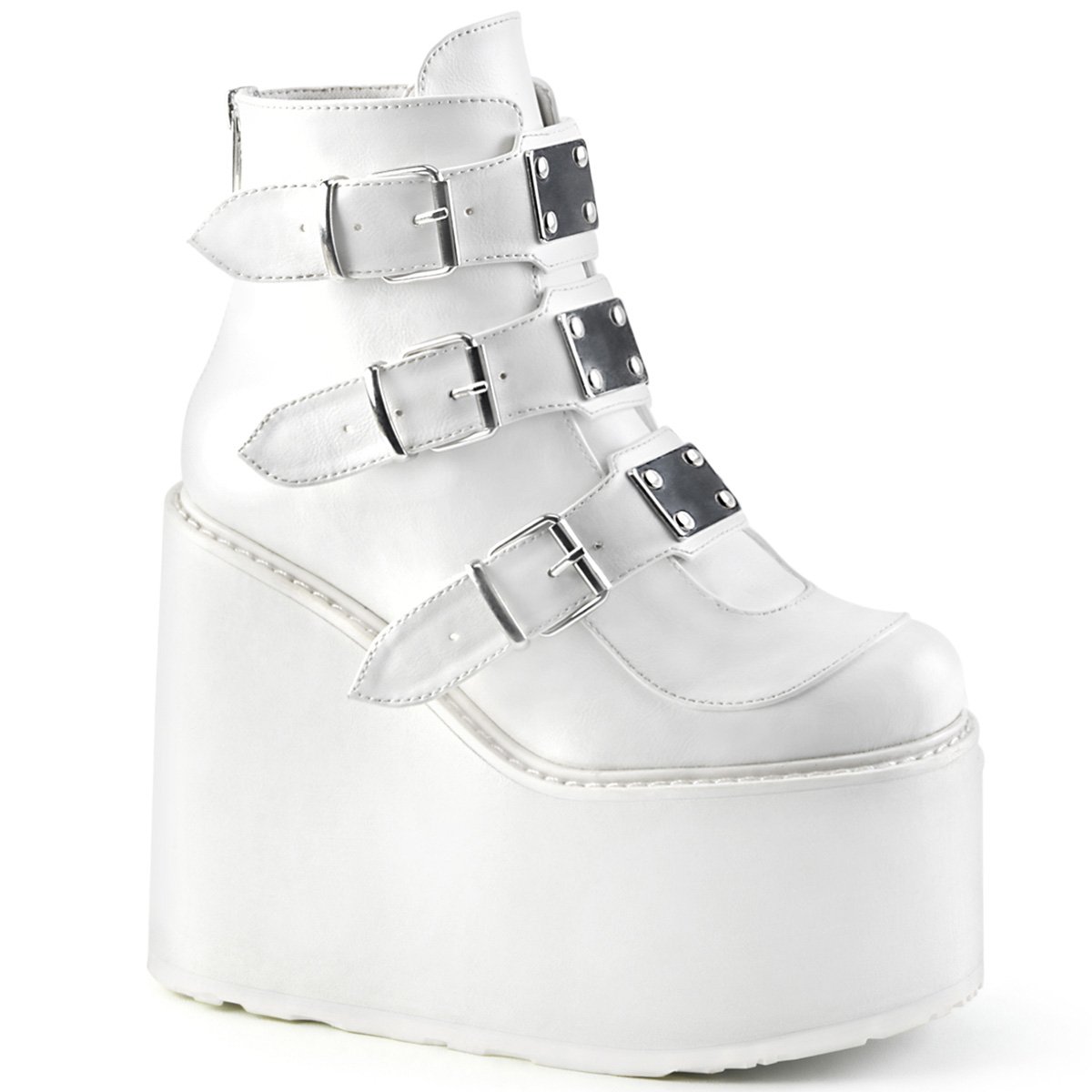 Bottines Demonia Swing-105 Wedge Platform Cuir Vegan Blanche Femme | XYG-8013186