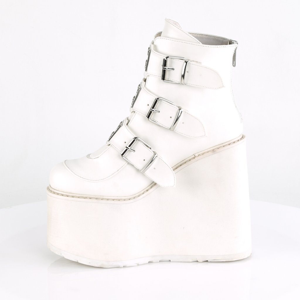 Bottines Demonia Swing-105 Wedge Platform Cuir Vegan Blanche Femme | XYG-8013186