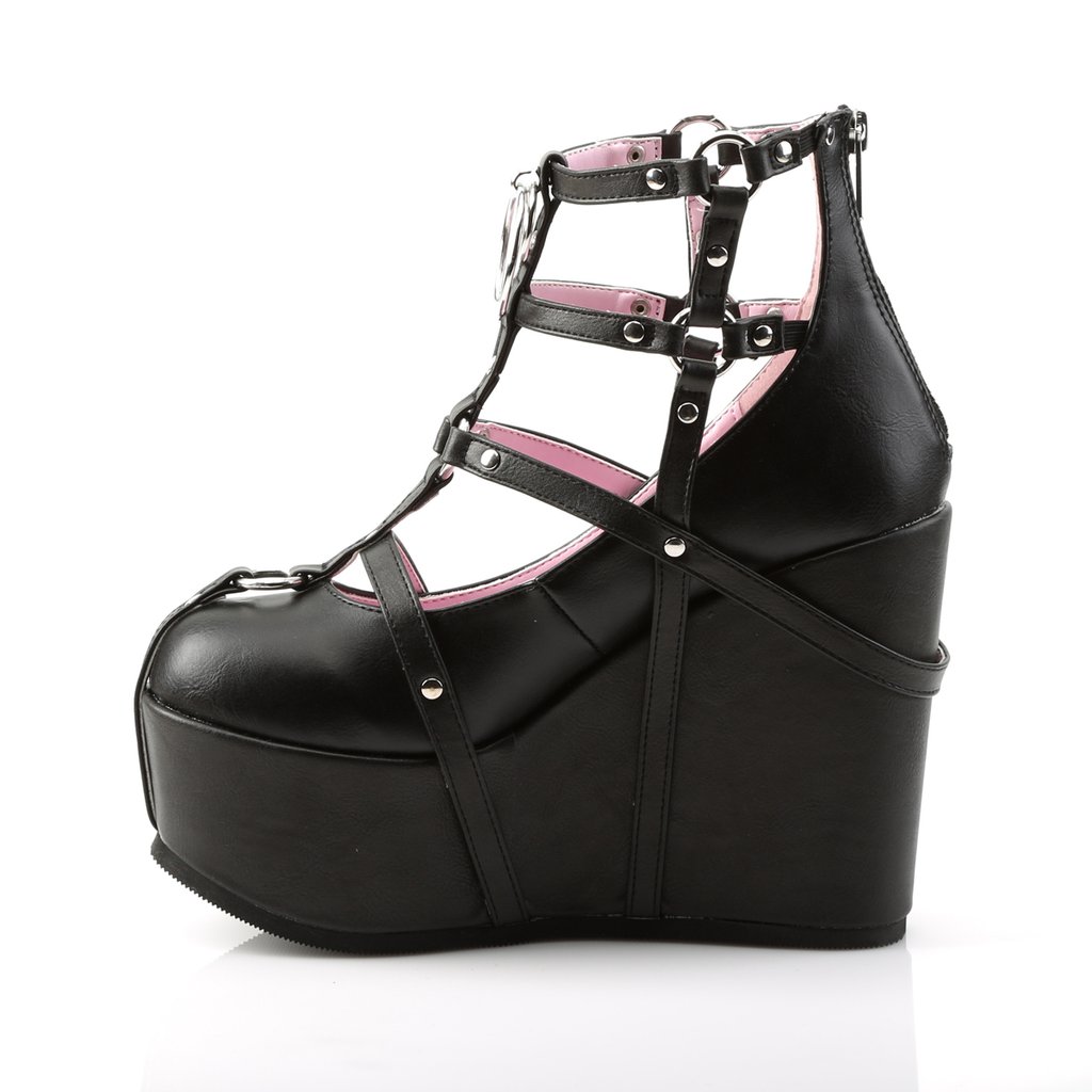 Bottines Demonia Poison-25-1 Wedge Platform Cuir Vegan Noir Femme | YND-3358801