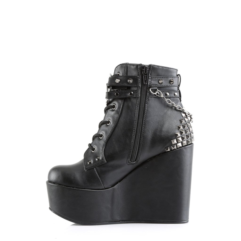 Bottines Demonia Poison-101 Dentelle Up Ankle Wedge Platform Cuir Vegan Noir Femme | PGM-9178426