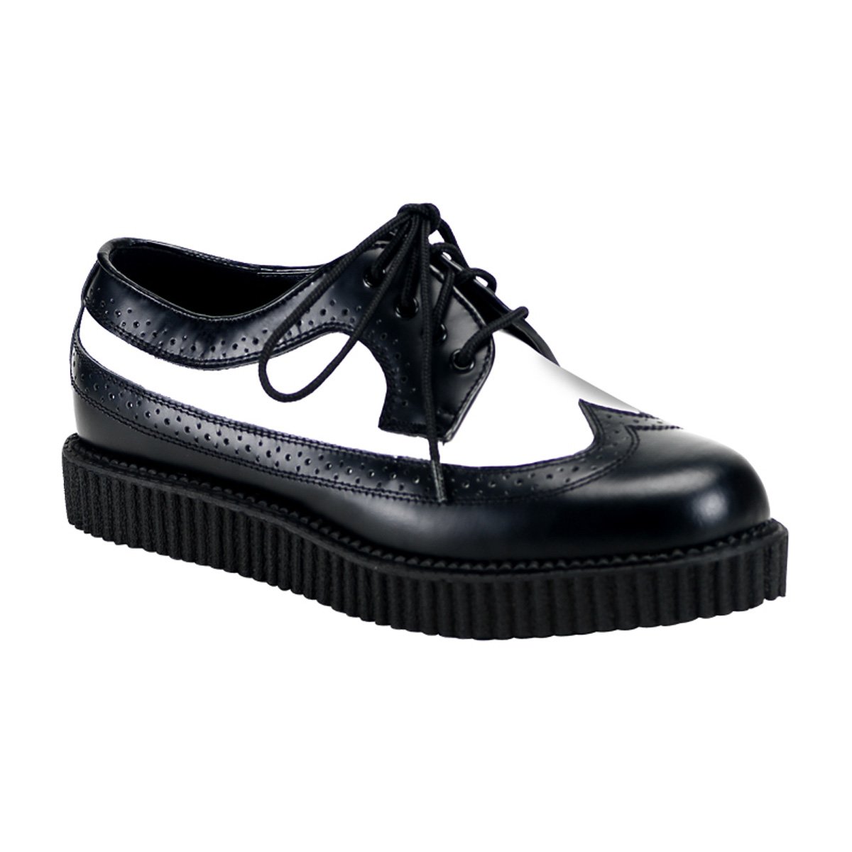 Chaussures Creepers Demonia Creeper-608 Platform Rockabilly Punk Cuir Noir / Blanche Homme | HYC-6972574