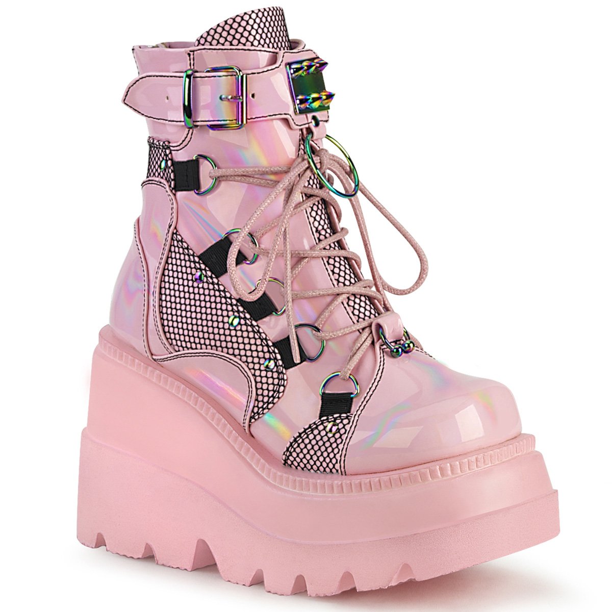 Bottines Demonia Shaker-60 Wedge Platform Dentelle Up Rose Femme | ZCY-2384475