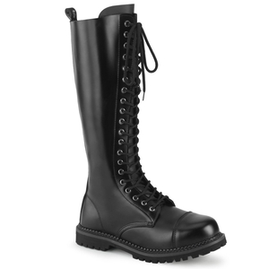 Bottes Hautes Demonia Riot-20 Dentelle Up Cuir Noir Homme | NEN-0833990