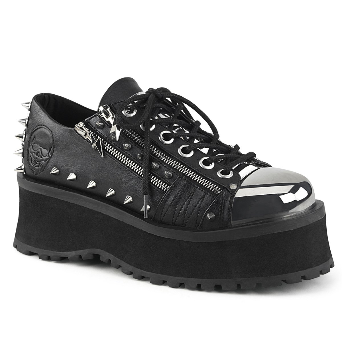 Chaussures Plateforme Demonia Gravedigger-04 Dentelle Up Cuir Vegan Noir Homme | TSQ-0938739