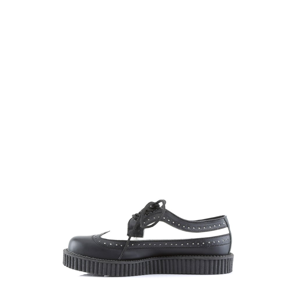 Chaussures Creepers Demonia Creeper-608 Platform Rockabilly Punk Cuir Noir / Blanche Homme | HYC-6972574