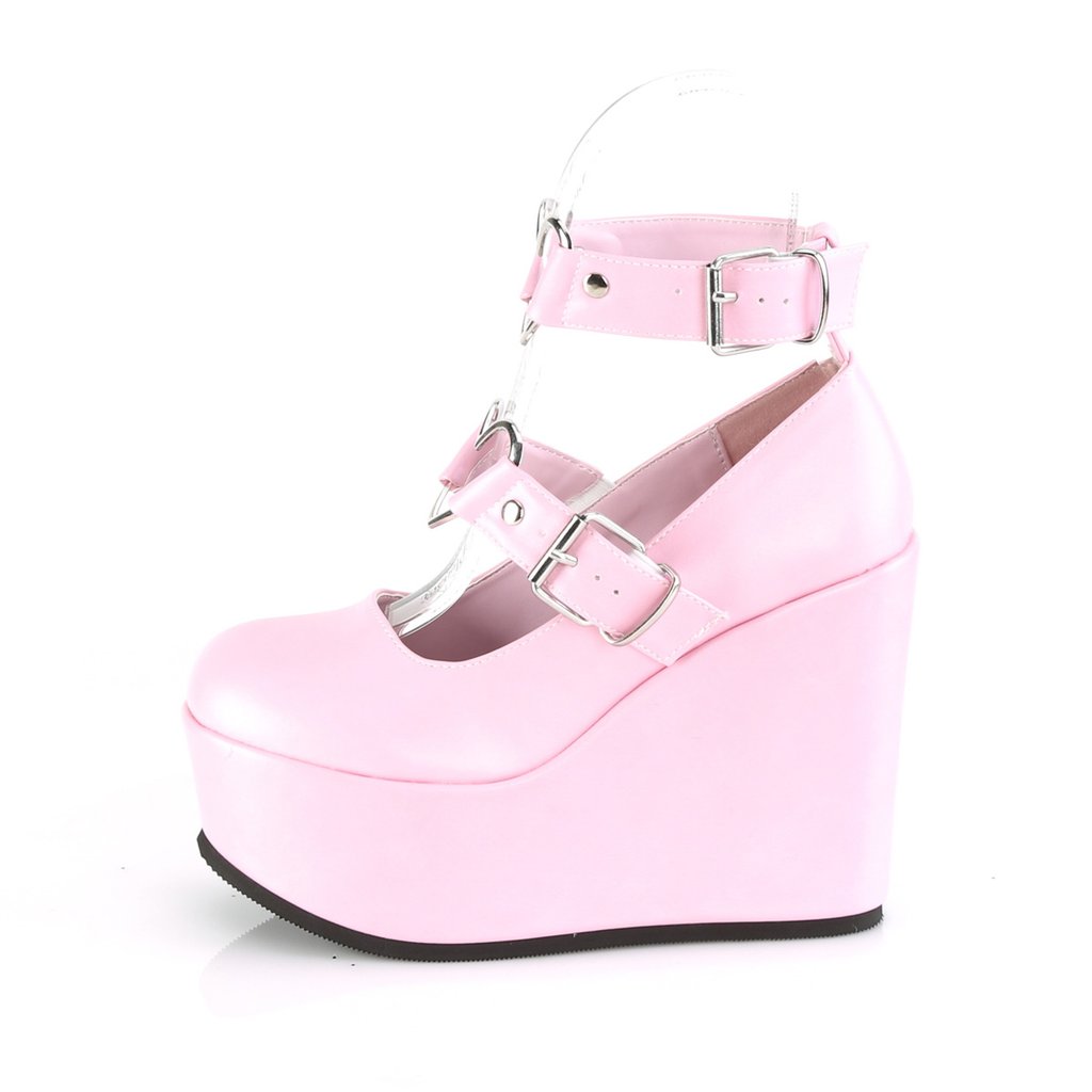 Chaussures Plateforme Demonia Poison-99-2 Wedge Cuir Vegan Rose Femme | CJP-3464842