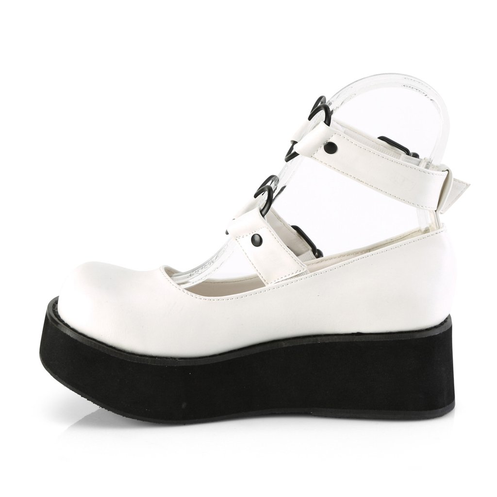 Chaussures Plateforme Demonia Sprite-02 Mary Jane Cuir Vegan Blanche Femme | RIY-7513874