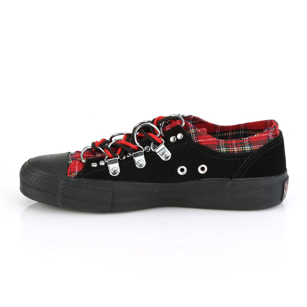 Baskets Demonia Deviant-05 Low Tops Daim Noir / Rouge Homme | EKI-4881688