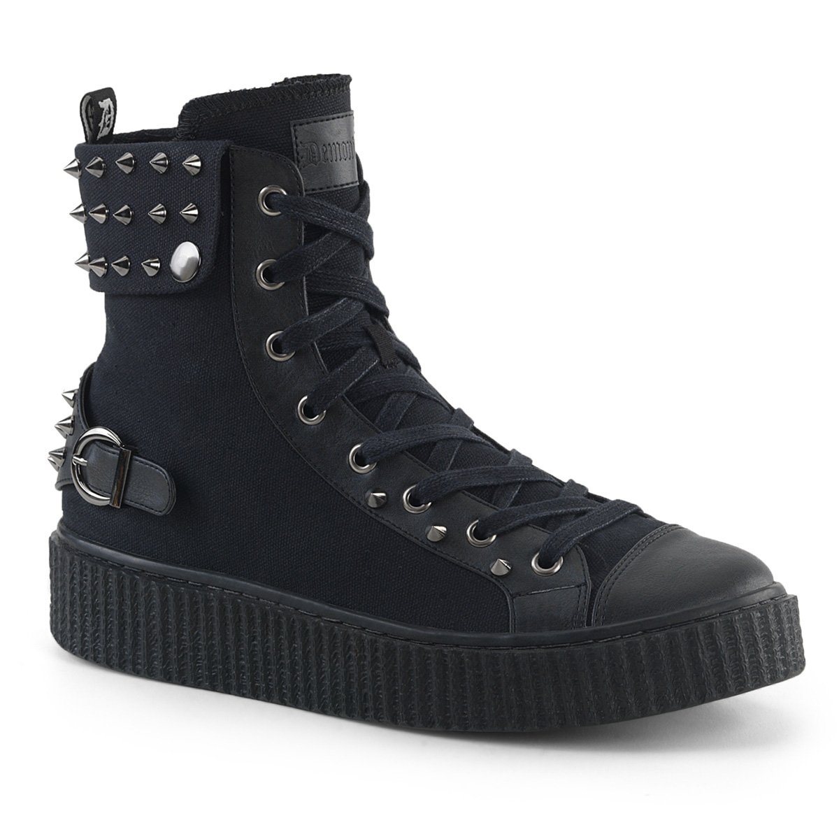 Baskets Demonia Sneeker-266 Platform Dentelle Up Cuir Tela Vegan Noir Homme | GED-3100882