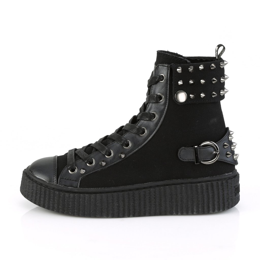 Baskets Demonia Sneeker-266 Platform Dentelle Up Cuir Tela Vegan Noir Homme | GED-3100882