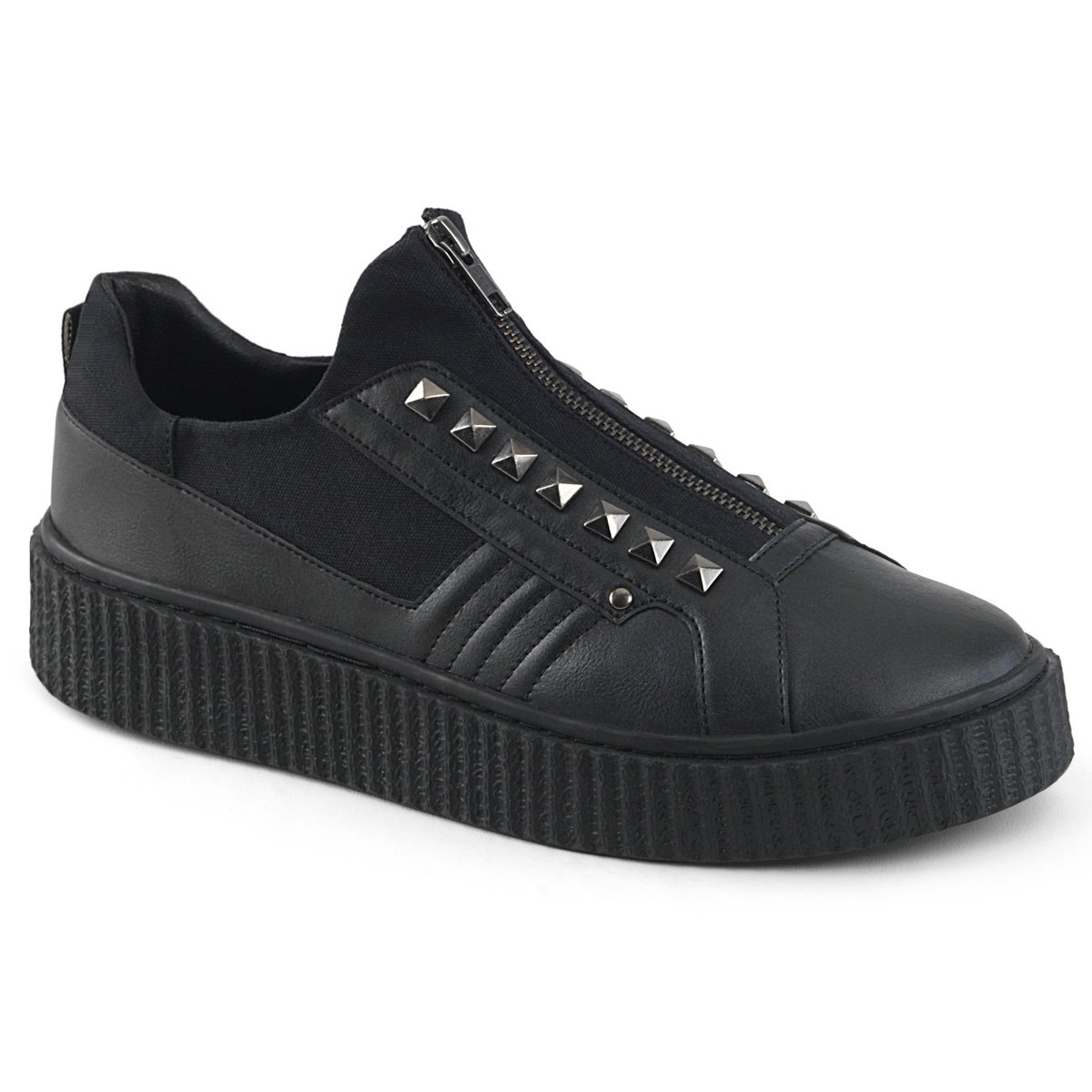 Baskets Demonia Sneeker-125 Platform Low Tops Cuir Tela Noir / Noir Homme | QUL-0354116