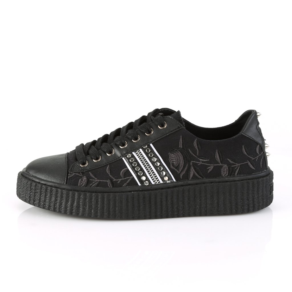 Baskets Demonia Sneeker-106 Platform Dentelle Up Low Tops Cuir Tela Noir / Noir Homme | QAA-1524151