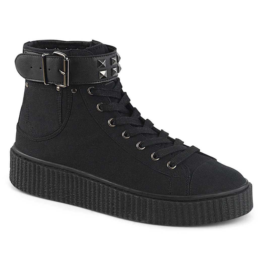 Baskets Demonia Sneeker-255 Platform Dentelle Up Tela Noir Homme | EAB-8098688