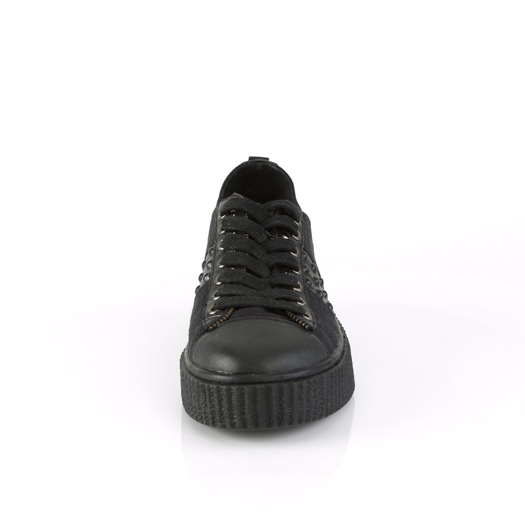 Baskets Demonia Sneeker-107 Platform Dentelle Up Low Tops Cuir Tela Noir / Noir Homme | DWP-9551887