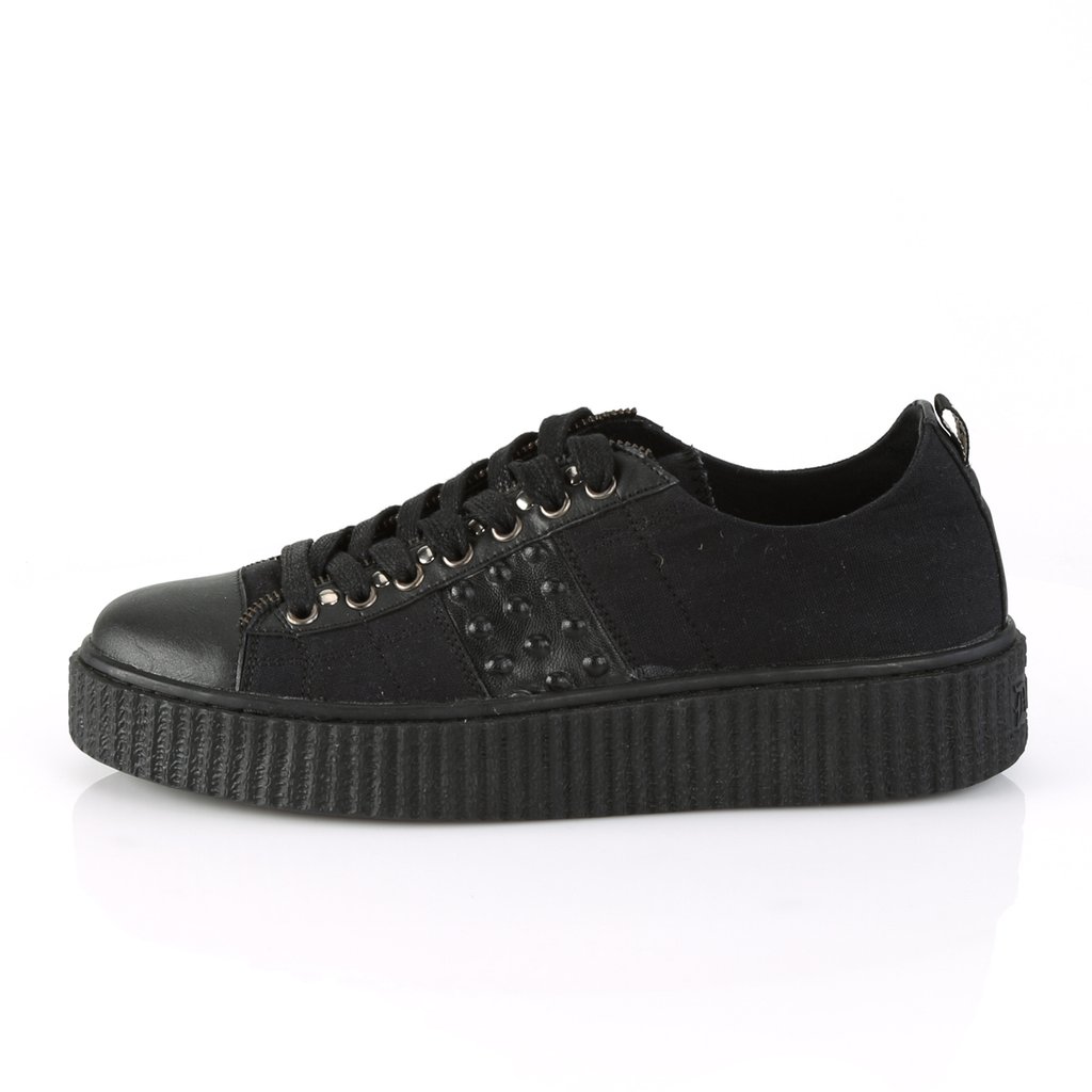 Baskets Demonia Sneeker-107 Platform Dentelle Up Low Tops Cuir Tela Noir / Noir Homme | DWP-9551887