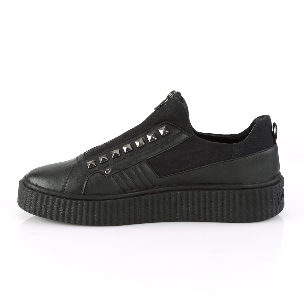 Baskets Demonia Sneeker-125 Platform Low Tops Cuir Tela Noir / Noir Homme | QUL-0354116