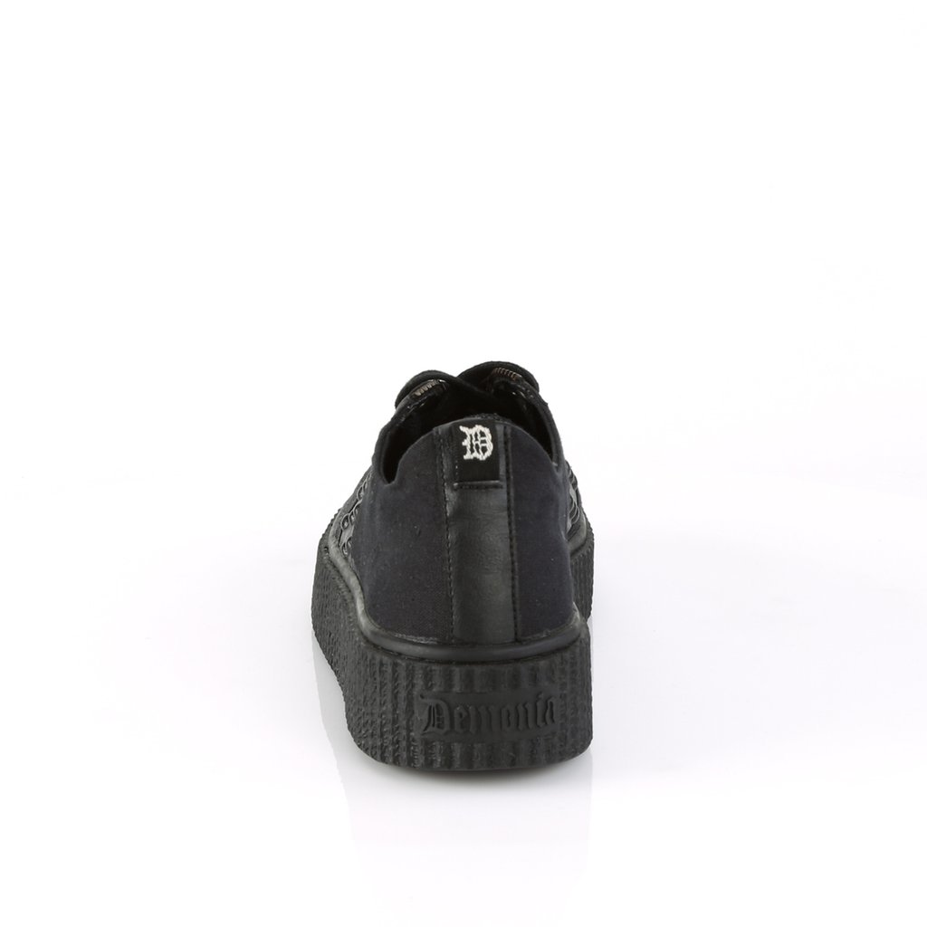 Baskets Demonia Sneeker-107 Platform Dentelle Up Low Tops Cuir Tela Noir / Noir Homme | DWP-9551887