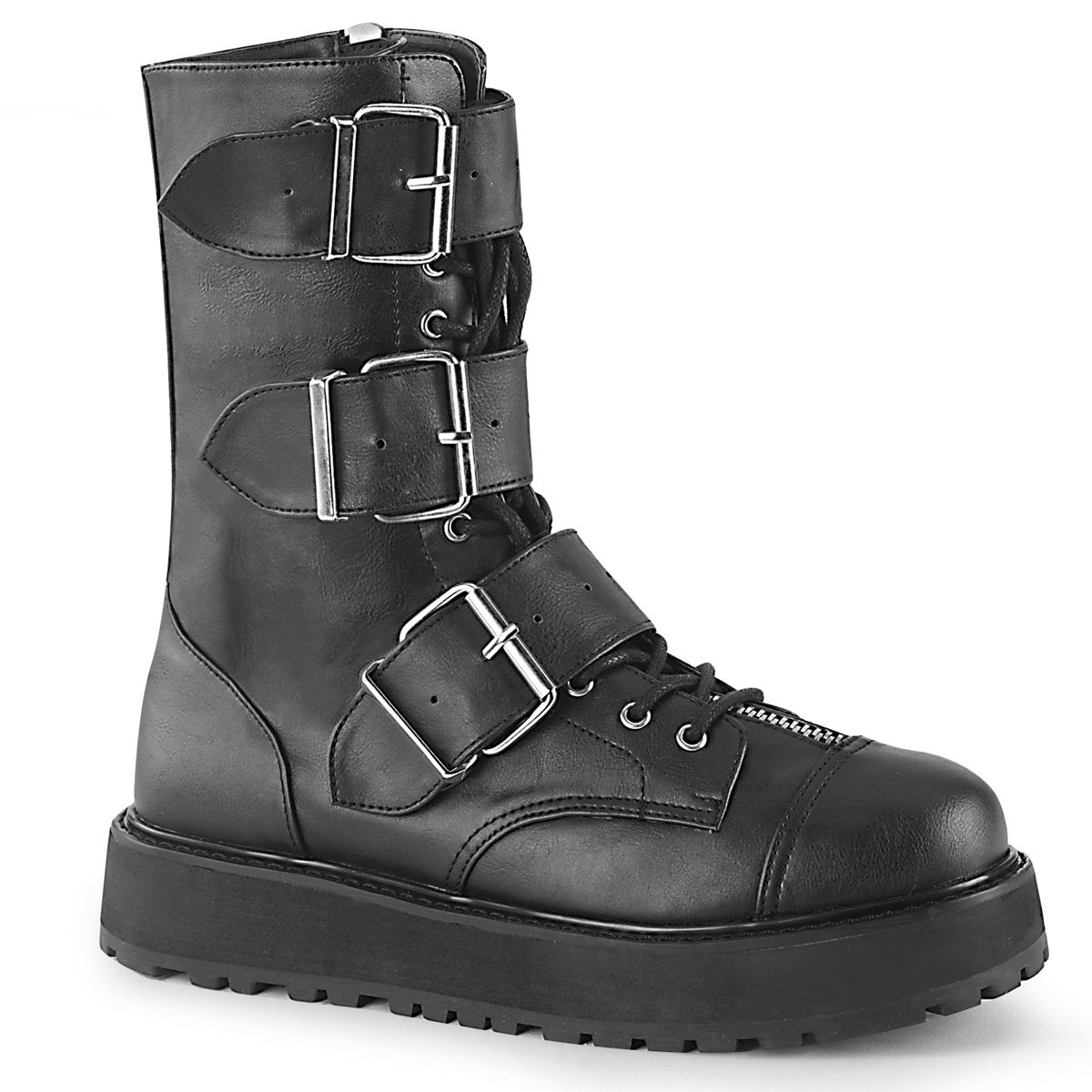 Bottes Plateforme Demonia Valor-210 Dentelle Up Mid-Calf Cuir Vegan Noir Homme | EPP-9715404