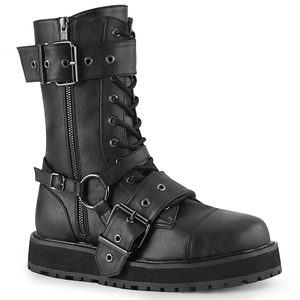 Bottes Plateforme Demonia Valor-220 Dentelle Up Mid-Calf Cuir Vegan Noir Homme | NAU-2735743