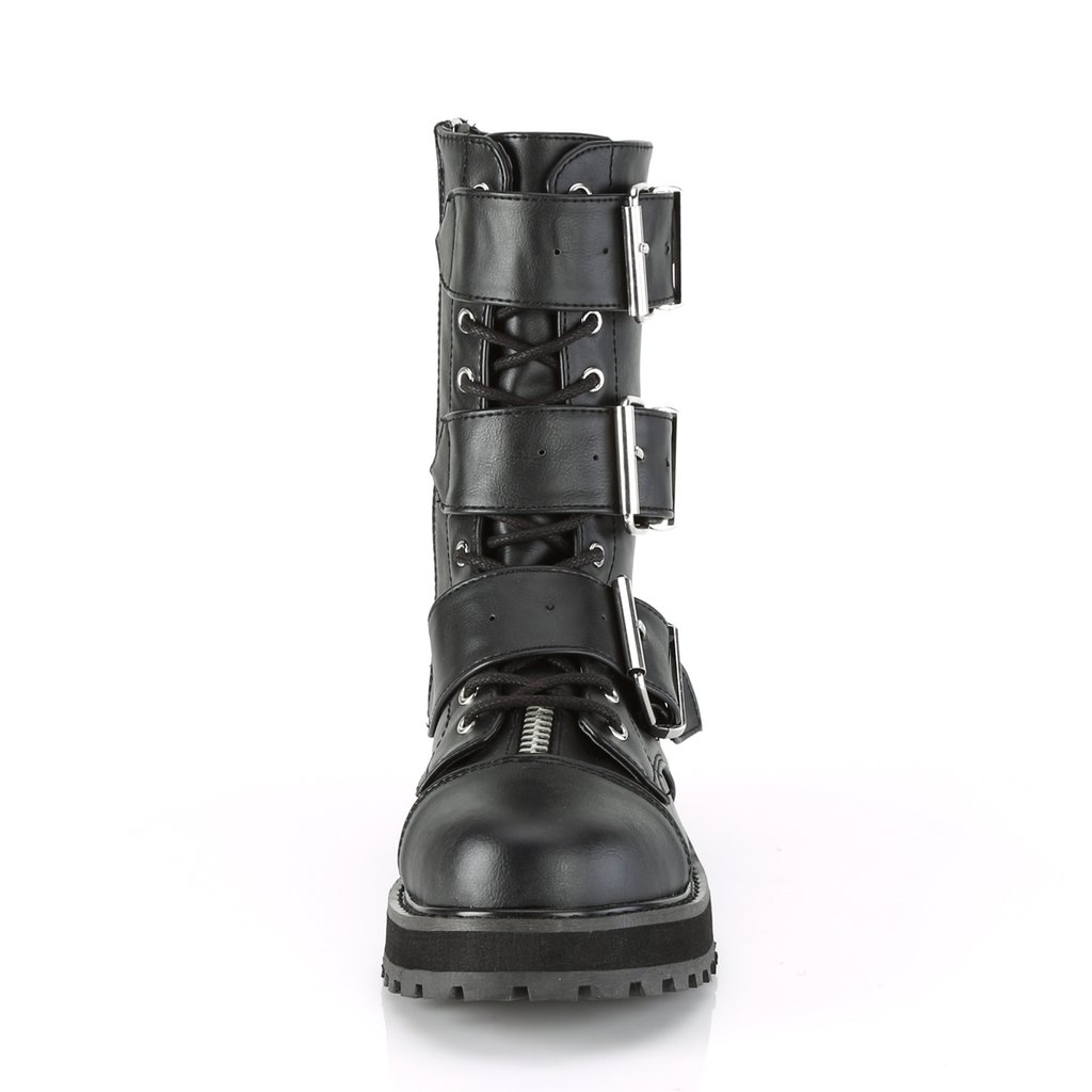 Bottes Plateforme Demonia Valor-210 Dentelle Up Mid-Calf Cuir Vegan Noir Homme | EPP-9715404