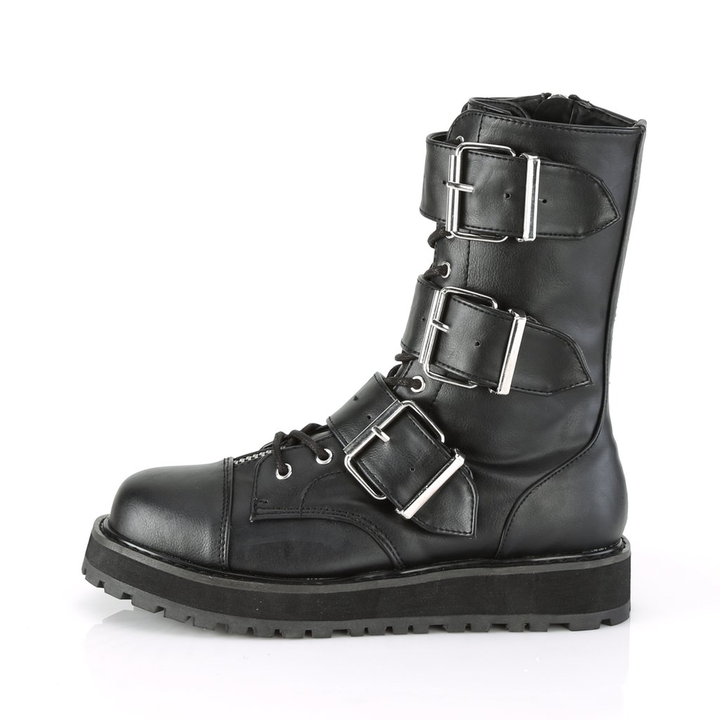 Bottes Plateforme Demonia Valor-210 Dentelle Up Mid-Calf Cuir Vegan Noir Homme | EPP-9715404