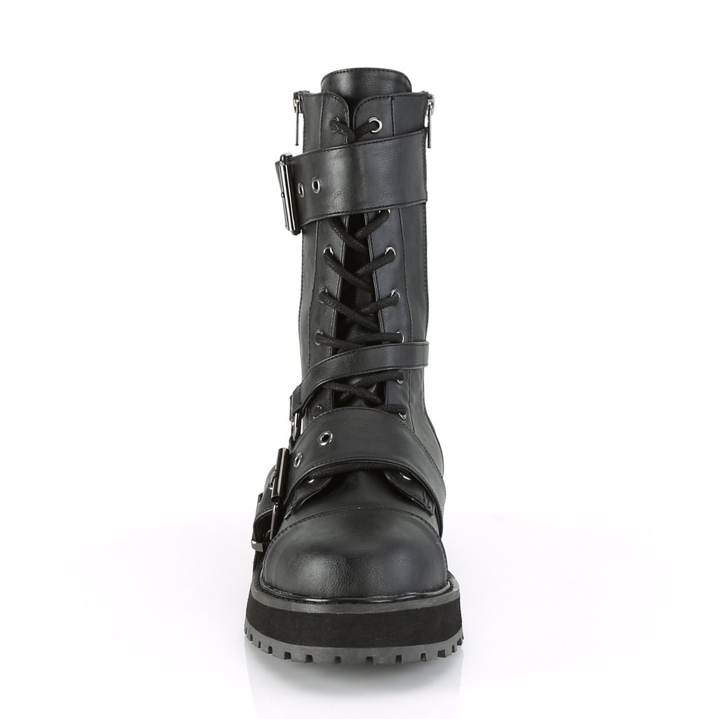 Bottes Plateforme Demonia Valor-220 Dentelle Up Mid-Calf Cuir Vegan Noir Homme | NAU-2735743