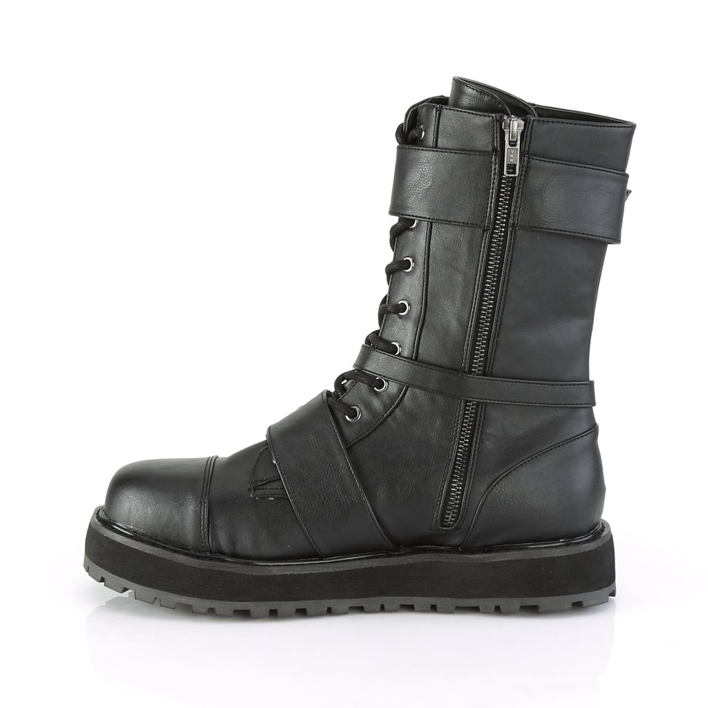 Bottes Plateforme Demonia Valor-220 Dentelle Up Mid-Calf Cuir Vegan Noir Homme | NAU-2735743