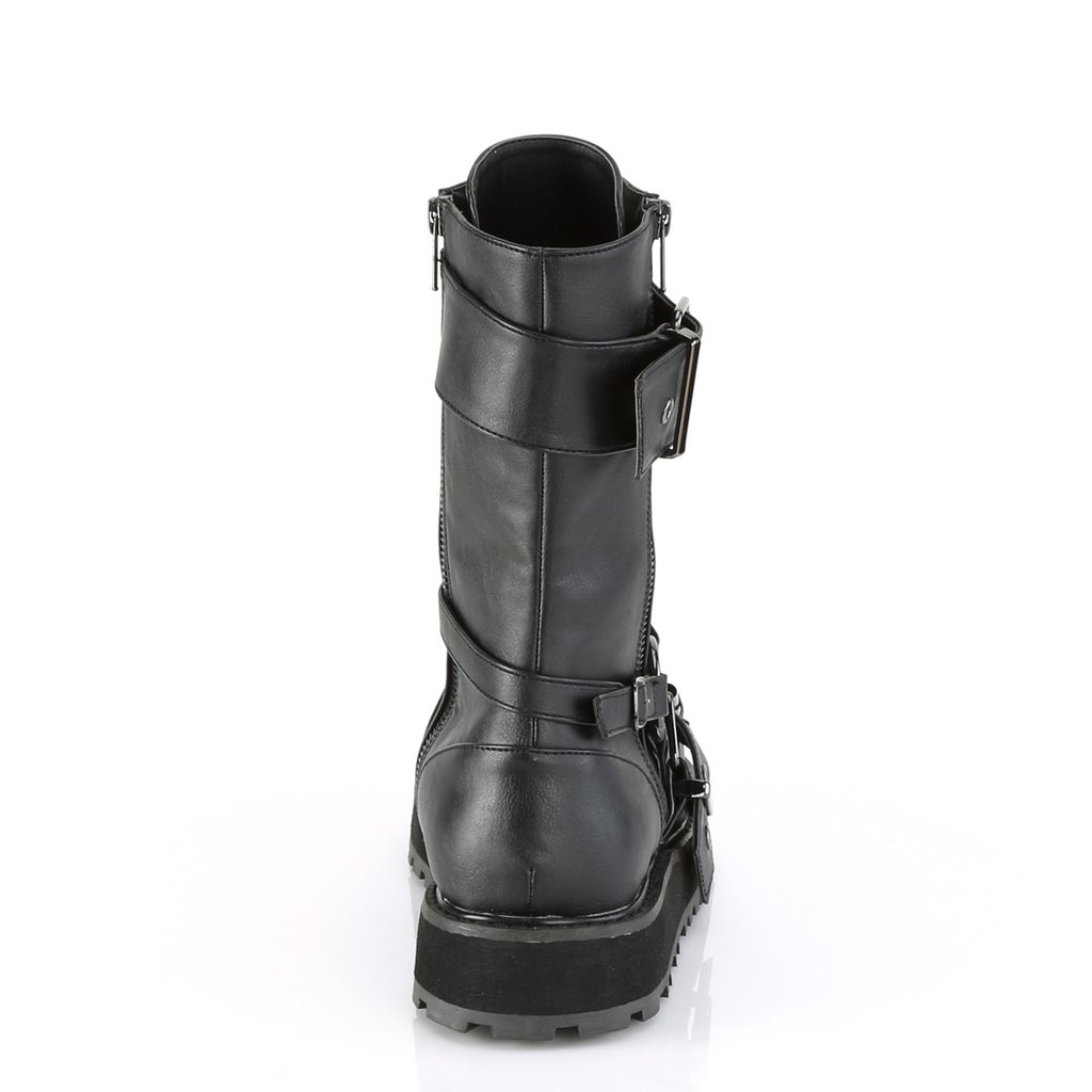 Bottes Plateforme Demonia Valor-220 Dentelle Up Mid-Calf Cuir Vegan Noir Homme | NAU-2735743