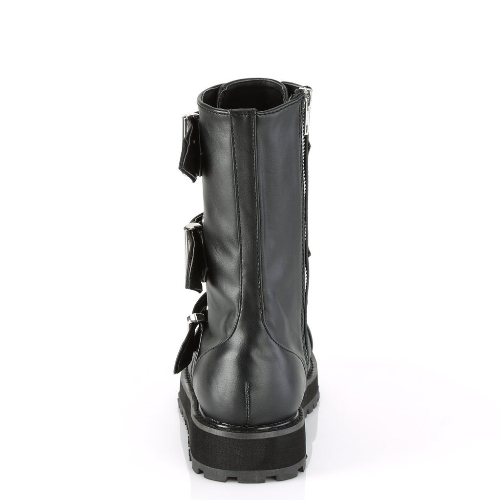 Bottes Plateforme Demonia Valor-210 Dentelle Up Mid-Calf Cuir Vegan Noir Homme | EPP-9715404