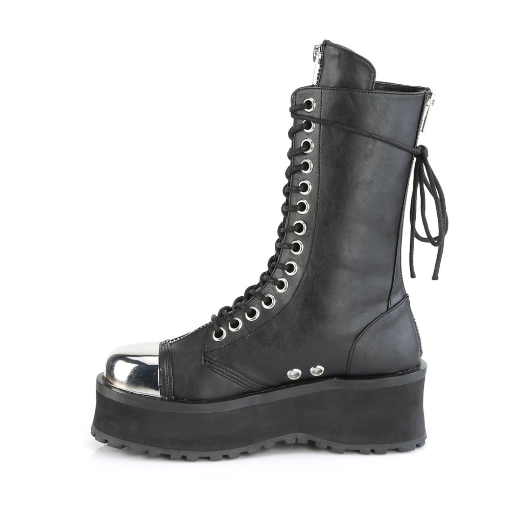 Bottes Plateforme Demonia Gravedigger-14 Dentelle Up Mid Calf Cuir Vegan Noir Homme | FLH-0763016