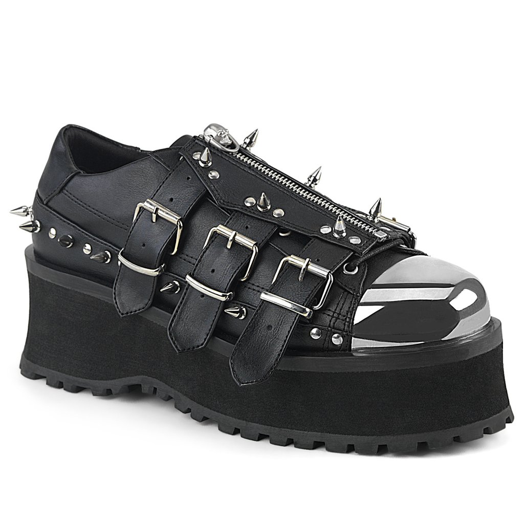 Chaussures Plateforme Demonia Gravedigger-03 Dentelle Up Cuir Vegan Noir Homme | JKX-2634169