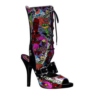 Bottes Plateforme Demonia Zombie-103 Platform Punk Peep Toe Vernis Noir Femme | IFU-8118431