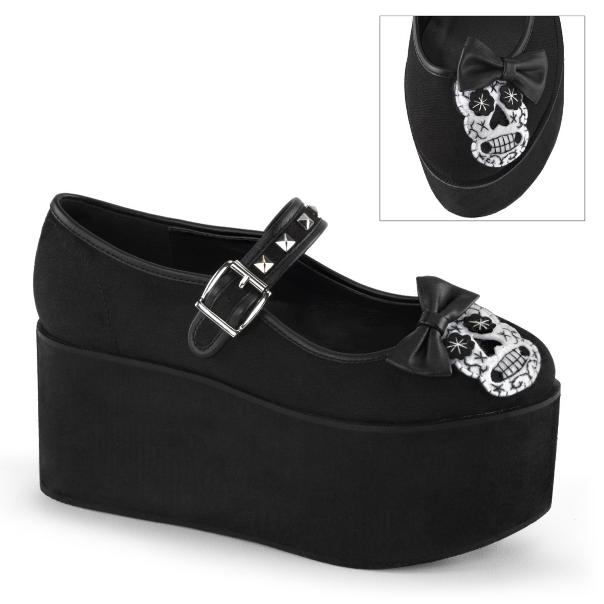 Chaussures Plateforme Demonia Click-02-3 Mary Jane Tela Noir Femme | GET-0981710