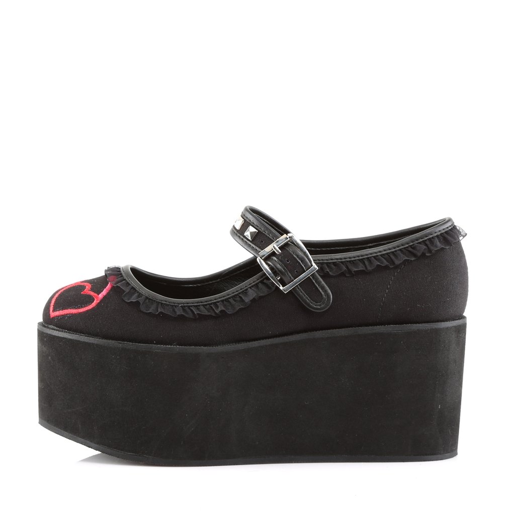 Chaussures Plateforme Demonia Click-02-1 Mary Jane Tela Noir Femme | RSK-1415196