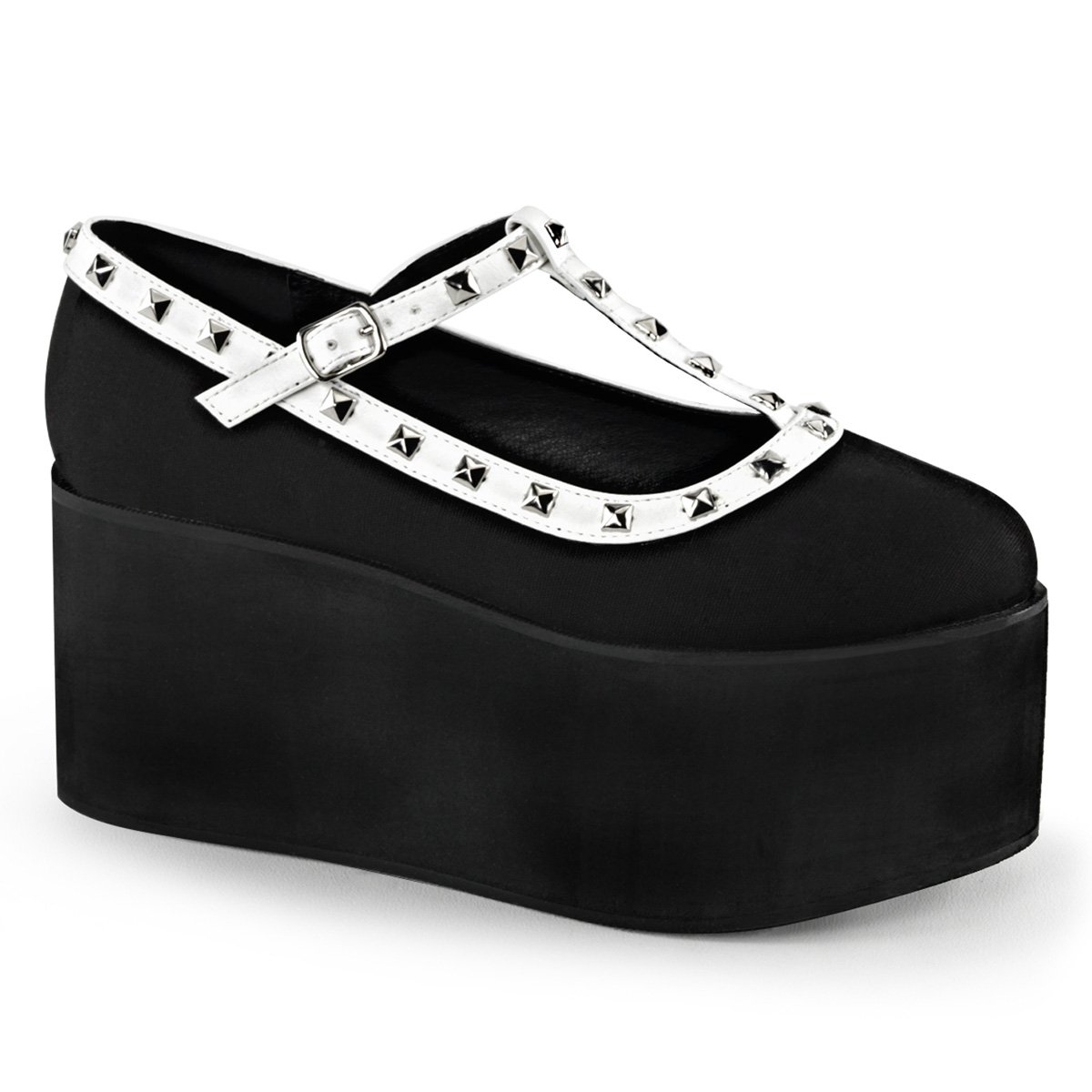 Chaussures Plateforme Demonia Click-07 Two Tone T-Brides Cuir Tela Vegan Noir / Blanche Femme | CBU-8316226