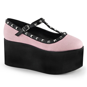 Chaussures Plateforme Demonia Click-07 Two Tone T-Brides Tela Rose Femme | VGW-0208565